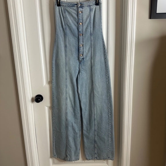 NWT Zara TRF Strapless Off Shoulder Denim Jumpsuit Size XS - Picture 5 of 16